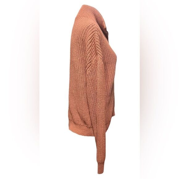 Theory Half-Zip Sweater in Rib Knit Cotton in Terracotta Size Medium - Picture 4 of 7